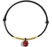 Feng Shui Bracelet,Feng Shui Anklet Red String Ankle Bracelet Cinnabar Bell Pendant Lucky Charm Bracelet Handmade Cord Foot Bracelet Adjustable Fortune Amulet Jewelry Women Anklet(Black)