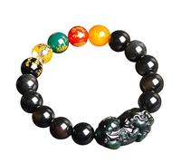 Feng Shui Bracelet,Feng Shui Crystal Bracelet Five Gods of Wealth 5 Elements Pixiu Charm Bracelet Quartz Chakra Gems Quartz Money Lucky Pi Yao Amulet (Red)