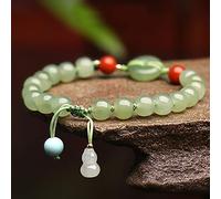 Feng Shui Bracelet,Feng Shui Wealth Bracelet Crystal Jade Hetian Nephrite Jade Bracelet Dewy Moss Green Chakra Gems Wu Lou/Gourd Harmony Buckle Ancient Coin Charm Prosperity Wealth Longevity