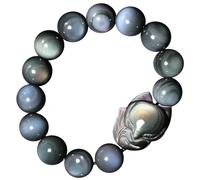 Feng Shui Bracelet,Feng Shui Wealth Bracelet Rainbow Eye Obsidian Bracelet Big Head Fox God Lucky Charm Crystal Bracelet Chakra Quartz Amulet Talisman for Love Marriage Money Luck(16mm)