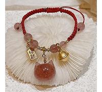 Feng Shui Bracelet,Feng Shui Wealth Bracelet Strawberry Quartz Bracelet Maneki Neko Lucky Cat Chakra Lucky Charm Amulet Success Wealth Building Prosperity Creativity Popularity,Ruyi(Ancient Coin)