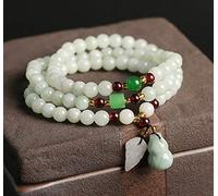 Feng Shui Bracelet,Feng Shui Wu Lou/Hulu Amulet Jade Bracelet Waxy Fei Cui Jade Multi-Gemstones Leaf Calabash Lucky Charm Chakra Talisman Crystal Bracelet for Wealth Good Luck