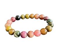 Feng Shui Bracelet Natural Brazil Tourmaline Colorful Gemstone Round Beads Elastic Bracelet Yoga Meditation Lucky Spiritual Talisman for Men Women Wealth Money Good Luck Prosperity,9mm Cinnabar (Colo