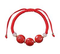 Feng Shui Bracelet, Natural Cinnabar Carved Zodiac Animals Lucky Charm Hand Woven Rope Red String Adjustable Bracelet Amulet for Natal Year Luck Money,Pig Rabbit Goat,Jade (Color : Pig Rabbit Goat_Ja