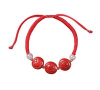 Feng Shui Bracelet, Natural Cinnabar Carved Zodiac Animals Lucky Charm Hand Woven Rope Red String Adjustable Bracelet Amulet for Natal Year Luck Money,Pig Rabbit Goat,Jade (Color : Monkey Rat Dragon_