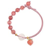 Feng Shui Bracelet,Strawberry Quartz Bracelet Lucky Peach Harmony Buckle Feng Shui Wealth Bracelet Chakra Gems Ancient Coin Jade Donut Sweet Crystal Bracelet Amulet for Love Prosperity Money Romance