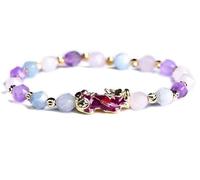 Feng Shui, BraceletWealth Color Change Pi Yao Charm Multi Crystal Rose Quartz Amethyst 7 Chakra Balance Lucky Wealthy Amulet for Money Good Fortune Windfall