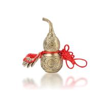 Feng Shui Brass Gourd, Feng Shui Hu Lu Gourd Chinese Good Luck Cucurbit Small Gourd Ornaments with Chinese Lucky Coins Treasure Statue Collectible Safety Health Wealth Success Calabash 10cm/3.94in