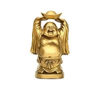 Feng Shui Brass Laughing Buddha Statue Holding Ingot Money Bag
