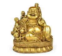 Feng Shui Brass Maitreya Laughing Buddh, Feng Shui Decor Laughing Buddha Statue, Decoration Wealth and Good Luck Home Office Ornament, 5.9inchs