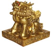 Feng Shui Brass Pi Yao Statue,Good Luck Figurine For Wealth Luck,Prosperity Home Decoration Statue Collection Gifts Gold 7.9inch