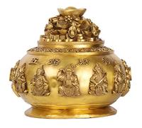 Feng Shui Brass Statue Ornament Ingot/Yuan Bao Treasure Basin Carving The Five Gods of Wealth Figurine Sculpture, Best Housewarming Congratulatory Prosperity Gift Decor,Brass