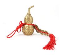 Feng Shui Brass Wu Lou Gourd with 5 Emperor Coins, Traditional Chinese Hu Lu Hanging Ornament for Wealth Health Good Luck, Home Office Car Decor