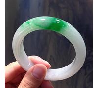 Feng Shui， Brazaletes de Jade para Mujeres, Brazalete de Jade Natural, Pulsera de Brazalete de Jade de Flores Verdes para Mujeres, Flor Flotante de Color Esmeralda, con Caja de joyería, 54-64 mm, 56