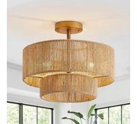Feng Shui， Chandeliers, 3-Light Hand-Woven Rattan Semi Fmount Ceililight Fixture Farmhouse 23.6"" Retro 2-Tier Drum Wickerden for Diniroom, Kitchen/15.7In/a