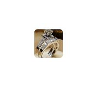 Feng Shui， Chic Women WhiteSilver Ring Set Wedding Jewelry Vintage Style Two Piece Wedding Bridal Set Ring Band Round925 Sterling Silver