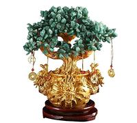 Feng Shui Chinese Copper Money Tree Ornament Green Aventurine Crystal Tree in Money Bag Lucky Bonsai Attract Friends and Reduce Anxiety Spiritual Gift W4658-Green Big