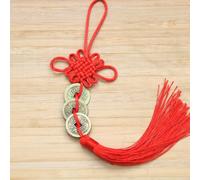 Feng Shui Chinese Knot Pendant Featuring Copper Coins for Wealth and Luck, Suitable for Various Spaces (red (three coins))