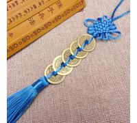 Feng Shui Chinese Knot Pendant Featuring Copper Coins for Wealth and Luck, Suitable for Various Spaces (light blue)