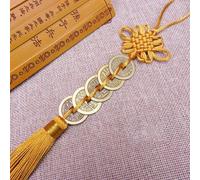 Feng Shui Chinese Knot Pendant Featuring Copper Coins for Wealth and Luck, Suitable for Various Spaces (dark yellow)