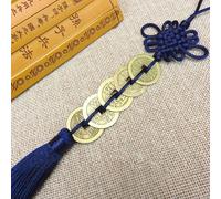 Feng Shui Chinese Knot Pendant Featuring Copper Coins for Wealth and Luck, Suitable for Various Spaces (navy)