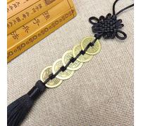Feng Shui Chinese Knot Pendant Featuring Copper Coins for Wealth and Luck, Suitable for Various Spaces (black)