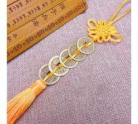 Feng Shui Chinese Knot Pendant Featuring Copper Coins for Wealth and Luck, Suitable for Various Spaces (bright yellow)