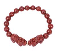 Feng Shui Cinnabar Bracelet with Mascot Dragon Amulet - Good Luck Crystal Talisman for Men and Women(8mm Double Pixiu 16 Beads)