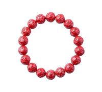Feng Shui Cinnabar Crystal Bracelet - Stretchy Beaded Wealth Amulet for Good Luck - Carved Ancient Coins Buddhist Mala Beads for Men and Women - Red(8mm)