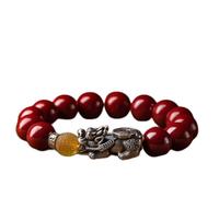 Feng Shui Cinnabar Crystal Bracelet with Pure Silver Mascot Dragon Talisman - Unisex Wealth & Good Luck Amulet(10mm)