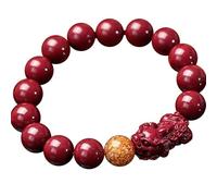 Feng Shui Cinnabar Mascot Bracelet for Women - Elastic Wealth Attraction Bead Bracelet with Gold Foil and Hand Carved Mantra Beads(Style a,8MM)