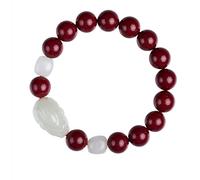 Feng Shui Cinnabar Pixiu Wealth Bracelet Authentic Hetian Jade Chakra Crystal Reiki Amulet Lucky Wealth Ward Off Evil Spirits Bracelet Inspirational Gift for Women Men,12mm Cinnabar (Color : Jade, S