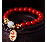 Feng Shui Cinnabar Quartz Pendant Fortune 8mm Natural Gemstone Talisman Crystal Quartz Good Luck Amulet Vintage Jewelry Women