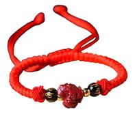 Feng Shui Cinnabar Red String Wealth Bracelet with 12 Zodiac Animals Pendant - Healing Crystal Reiki Chakra Bracelet for Abundant Luck and Prosperity for Men and Women(Monkey)