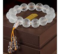 Feng Shui Clear Quartz Six-Character Mantra Bead Crystal Chakra Prayer Beads Good Luck Amulet Buddhist Women Men,Clear Quartz,14mm