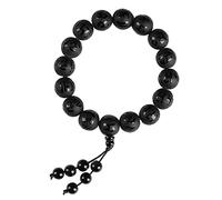Feng Shui Clear Quartz Six-Character Mantra Bead Crystal Chakra Prayer Beads Good Luck Amulet Buddhist Women Men,Black Agate,14mm