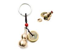Feng Shui Coins with Brass Calabash Wu Lou Key Chain for Longevity Travel Safely Wealth Porsperity Success and Good Luck with Blessing Paper in it