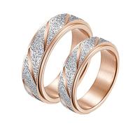 Feng Shui， Couples Promise Rings Engraved, Wedding Rings Sets His and Hers Size L 1/2 to Z 1/2 Rose Gold Rotating Ring Matte 6mm