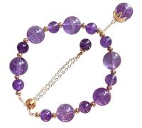 Feng Shui Crystal Bracelet for Healing and Protection - 14K Gold Natural Strawberry Quartz, Rose Quartz, Amethyst & Clear Quartz - Luck Attracting Jewelry Amulet for Men & Women(Amethyst)