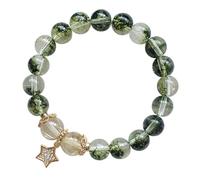 Feng Shui Crystal Bracelet Natural Green Phantom Quartz Gold Rutilated Quartz Crystal Star Charm Bracelet Vacation Jewelry Amulet Attracts Luck Ward Off Evil
