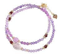 Feng Shui,Crystal Purple Amethyst Green Rutilated CrsytalWealth Multi-Gem Garnet Grape Stone Quartz Double-Layer Boho Oriental Antique Tranquili