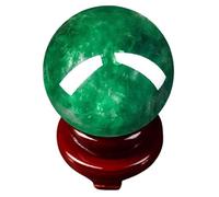 Feng Shui Decoration Crystal Ball with Stand, Green Fluorite Quartz Sphere Figurine for Office Desk Top Home Porch Decor Gift,6cm Gemstone Stone