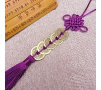 Feng Shui Decorative Pendant Chinese Knot with 5 Historical Coins to Promote Success and Well being (dark purple)