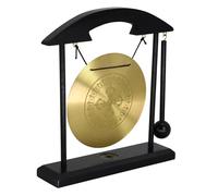 Feng Shui Desktop Gong Set, Brass Gong with Cross Vajra (Dorje) Center & Om Mani Padme Hum Mantra Ring, Solid Wood Frame & Mallet, Tibetan Zen Decor for Meditation & Energy Clearing, 11.1"W x 7.9"H
