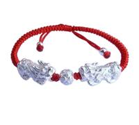 Feng Shui Double Amulet Natural Silver Chakra Buddhist Bead Amulet Hand-Woven Red Cord Attract Wealth Protection Authentic,19mm