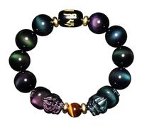 Feng Shui Double Pixiu Bracelet - Prosperity Rainbow Obsidian & Tiger Eye Stone Talisman for Attracting Wealth and Luck(10mm)