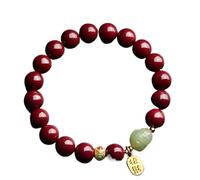 Feng Shui Feng Shui Bracelet, Cinnabar Bracelet Feng Shui Bracelet Gold Lucky Charm Bracelet for Women Jade Amulet Good Fortune Prosperity Bracelet Chakra Crystal Quartz Bracelet(10mm)
