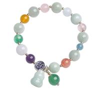 Feng Shui,Feng Shui Jade Wu Lou Calabash Multi-Gem Crystal Wealth 7 Chakra Balancing Prosperity Gourd Charm Chalcedony Bangle Longevity Good Luck Chi Money