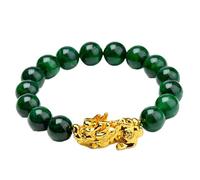 Feng Shui Feng Shui Wealth Bracelet Gold Pi Yao Genuine Dry Green Jade Crystal Bracelet for Healing Prosperity Chakra Gemstone Talisman for Money Luck Happiness/1990, 21213