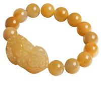 Feng Shui,Feng Shui Wealth Carrying Ancient Coins Gold Silk Jade Stretchy Bangle Yellow Jade Women Men Talisman for Good Luck(10MM)